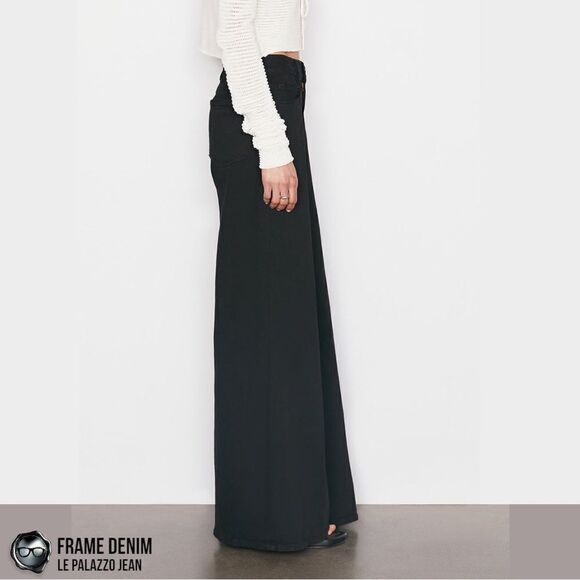 FRAME DENIM LE PALAZZO JEANS IN FILM NOIR DARKEST BLACK WIDE LEG TROUSERS NEW - Picture 16 of 16